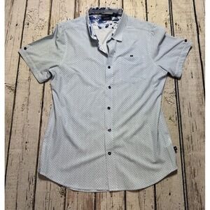 7 Diamonds Mens Short Sleeve Button Up Shirt Blue 4 Way Stretch Higher Love S